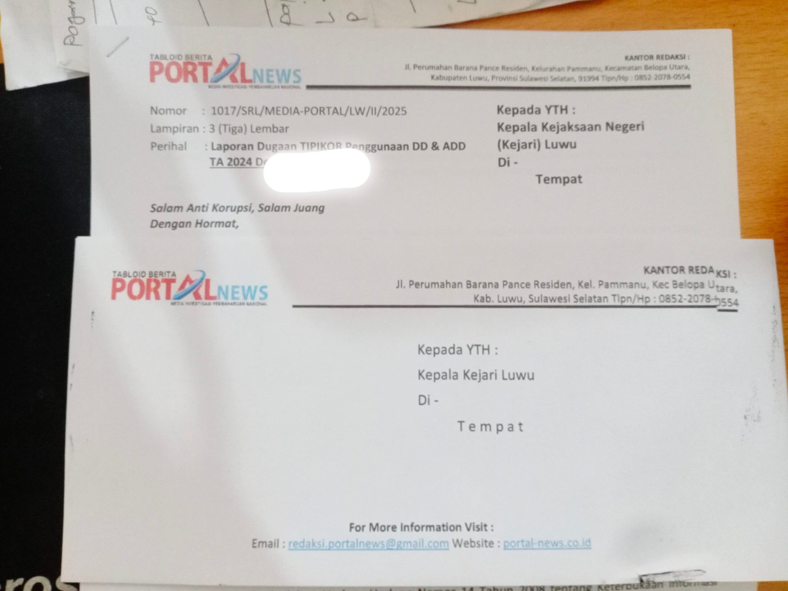 PLT-Kepala-Desa-dan-Bendahara-Desa-Rante-Balla-Resmi-Dilaporkan-ke-Kejaksaan-Negeri-Luwu